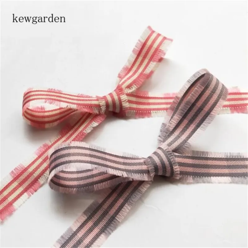 

Kewgarden Hairy Edge Plaid Satin Ribbon 15mm Handmade Tape DIY Earrings Brooch Hair Bowknot Accessories Packing Webbing 25 Yards