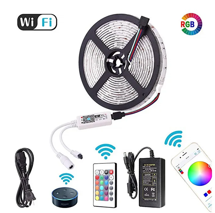Гибкая светодиодная лента RGB 12 в 5050, 60 светодиодов/м, 5 м, контроллер Wi-Fi, источник питания 12 В, 5 А
Гибкая светодиодная лента RGB 12 в 5050, 60 светодиодов/м, 5 м, контроллер Wi-Fi, источник питания 12 В, 5 А