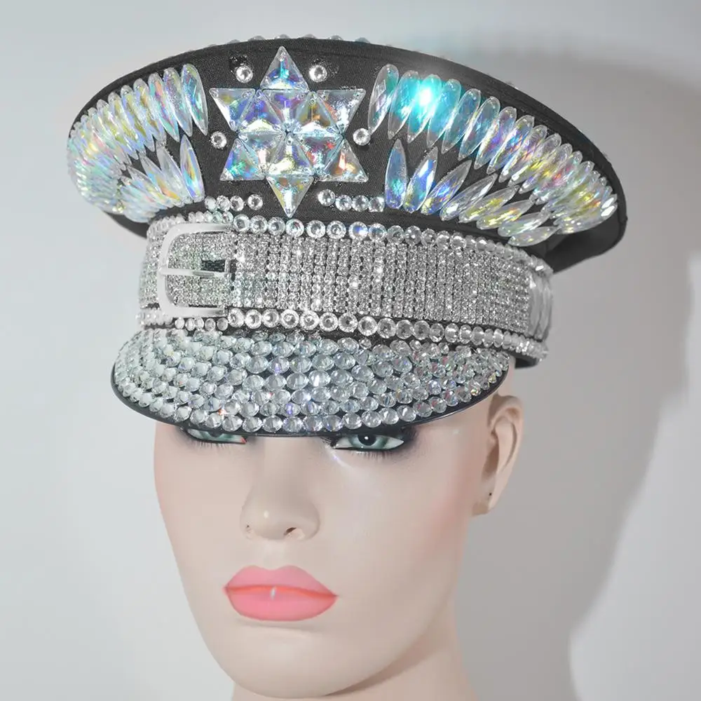 Burning Man Holographic Crystal Headdress Rave Festival Party Headpiece Captain Military Hat Sparkly EDM Stage Dj Dance Costume
Burning Man Holographic Crystal Headdress Rave Festival Party Headpiece Captain Military Hat Sparkly EDM Stage Dj Dance Costume