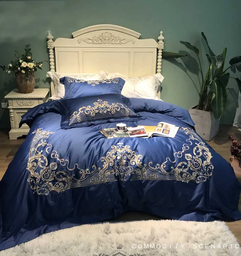 luxury Embroidered 120S Egyptian cotton Royal Bedding sets Queen King Blue Wedding Duvet cover Bed sheet set Pillowcases 4pcs
luxury Embroidered 120S Egyptian cotton Royal Bedding sets Queen King Blue Wedding Duvet cover Bed sheet set Pillowcases 4pcs