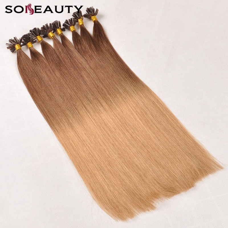 Sobeauty шелковистые прямые волосы для наращивания ногтей u кончик волос 100% remy человеческие жидкий кератин