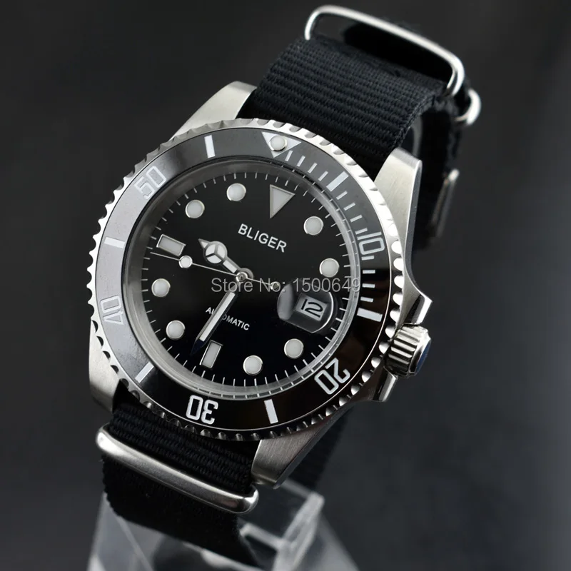 BLIGER 40mm Ceramic Bezel black steel case with watch crown black dial belt date Automatic men wrist watch
BLIGER 40mm Ceramic Bezel black steel case with watch crown black dial belt date Automatic men wrist watch