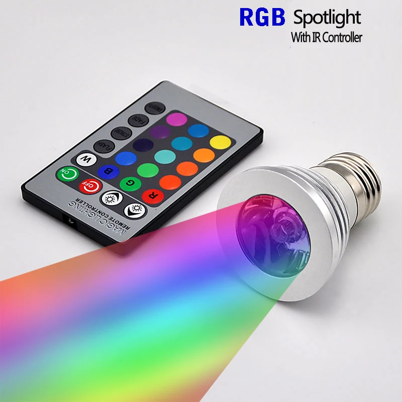 Фото Светодиодная RGB лампа E27 GU10 GU5.3 AC110 240V 3 Вт светодиодная волшебный праздничный