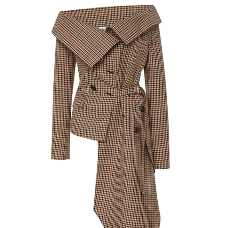 High quality 2018 new fashion irregular ruffle trimming casual sexy word collar long sleeve plaid print Slim woman jacket coat
High quality 2018 new fashion irregular ruffle trimming casual sexy word collar long sleeve plaid print Slim woman jacket coat