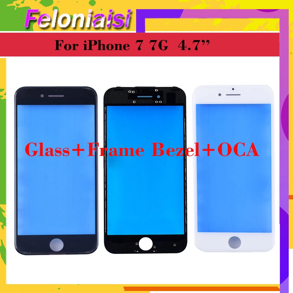 

10Pcs/lot OEM Quality 3 In 1 For iPhone 7 7G 7 Plus 7plus Front Glass+Frame Bezel+OCA Touch Screen Outer Panel Lens Repair Part