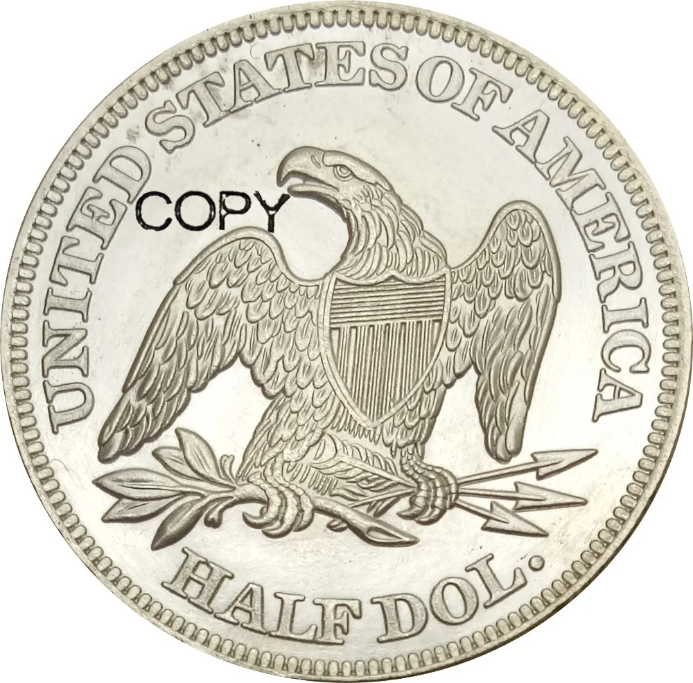 United States Liberty Seated Half Dollars 1862 No Motto Above Eagle Brass Plated Silver Copy Coin
United States Liberty Seated Half Dollars 1862 No Motto Above Eagle Brass Plated Silver Copy Coin
