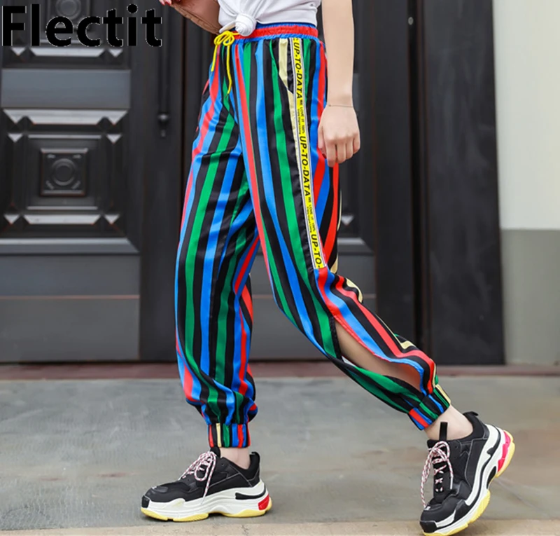 Flectit Bright Color Block Striped Jogger Pants Street Style Sweatpants Track Pants with Elastic Waist Side Split Pants Women
Flectit Bright Color Block Striped Jogger Pants Street Style Sweatpants Track Pants with Elastic Waist Side Split Pants Women