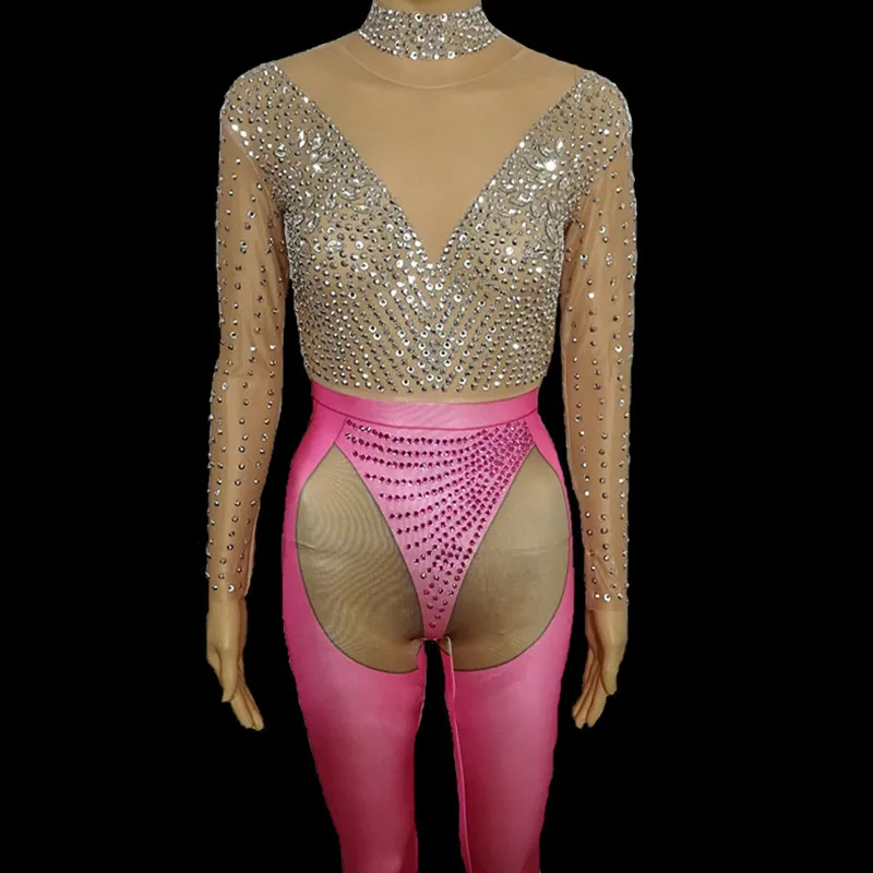 Female Rhinestone Jumpsuit Silver Pink Crystals Leotard Bodysuit Sexy Women Singer Stage Costume Bar Party Celebration Outfit
Female Rhinestone Jumpsuit Silver Pink Crystals Leotard Bodysuit Sexy Women Singer Stage Costume Bar Party Celebration Outfit