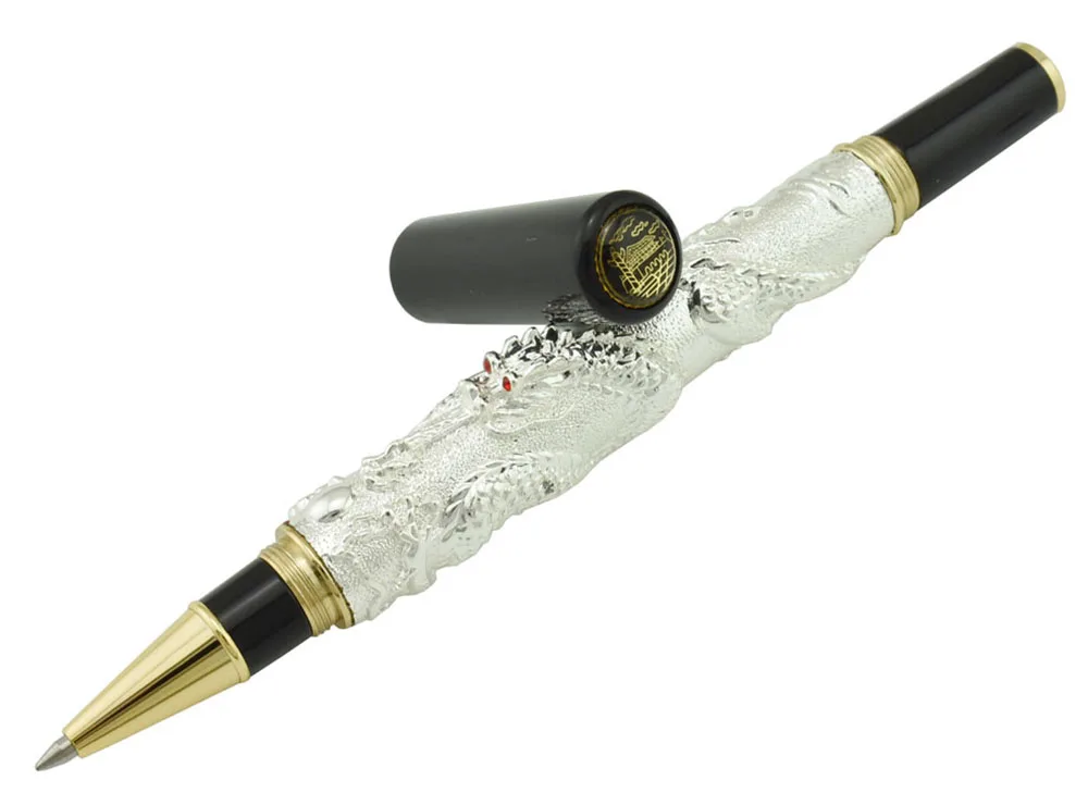 Фото Металлическая винтажная Шариковая ручка Jinhao с чернилами тяжелая серебряная