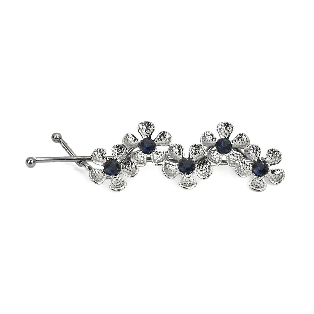 8Seasons Zinc Based Alloy Hair Clips Findings Gunmetal/Gold/Silver Color Flower Rhinestone Jewelry Gifts 72mm x 21mm 2 PCs | Украшения и