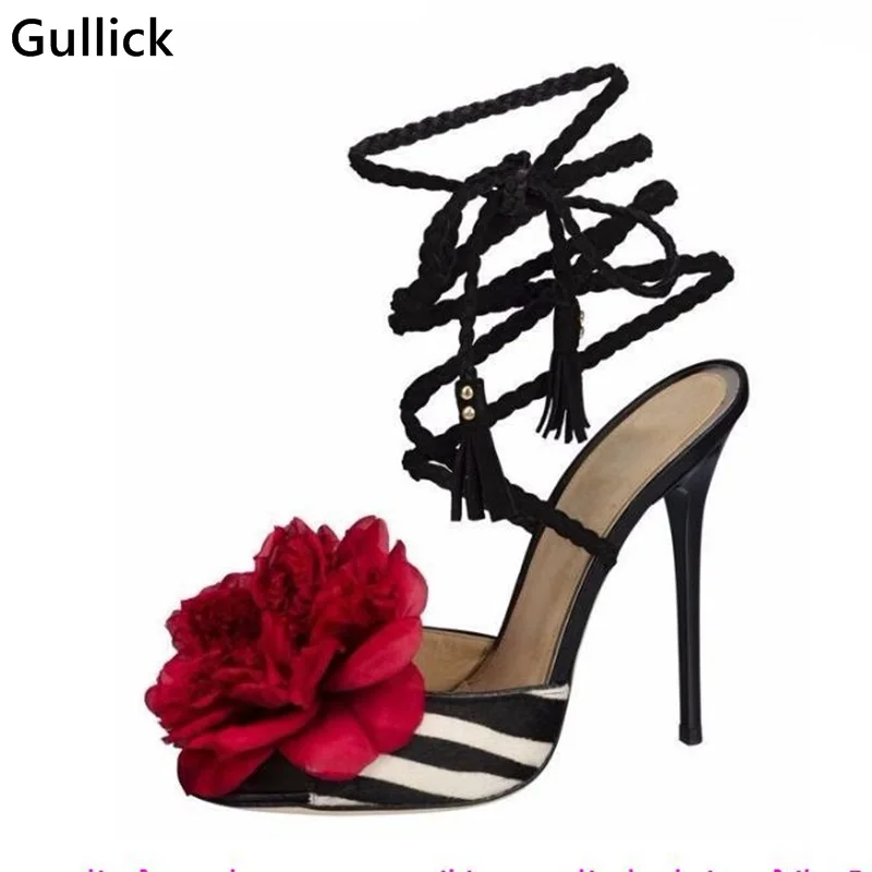Hot Selling White And Black Zebra Stripes Big Red Flower Sandals High Heel Lace-up Cut-out Summer Dress Sandals For Woman
Hot Selling White And Black Zebra Stripes Big Red Flower Sandals High Heel Lace-up Cut-out Summer Dress Sandals For Woman