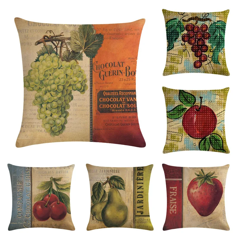 

Fruits Pillowcase Cotton Linen Cushion Covers Grape pear 45x45cm Home Decor Vintage Throw Pillow Cover For Sofa Bedroom