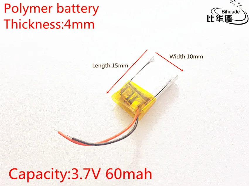 3.7V 60mAh 401015 Lithium Polymer Li-Po li ion Rechargeable Battery cells For Mp3 MP4 MP5
3.7V 60mAh 401015 Lithium Polymer Li-Po li ion Rechargeable Battery cells For Mp3 MP4 MP5