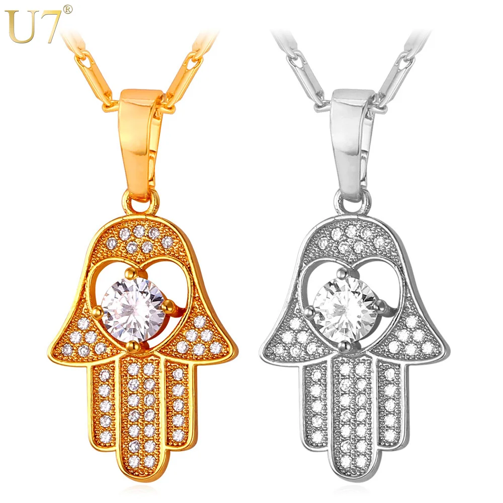 U7 Heart Necklace Women Lucky Hand Jewelry Trendy Gold Color Zirconia Hand of Hamsa Pendant Men P876
U7 Heart Necklace Women Lucky Hand Jewelry Trendy Gold Color Zirconia Hand of Hamsa Pendant Men P876