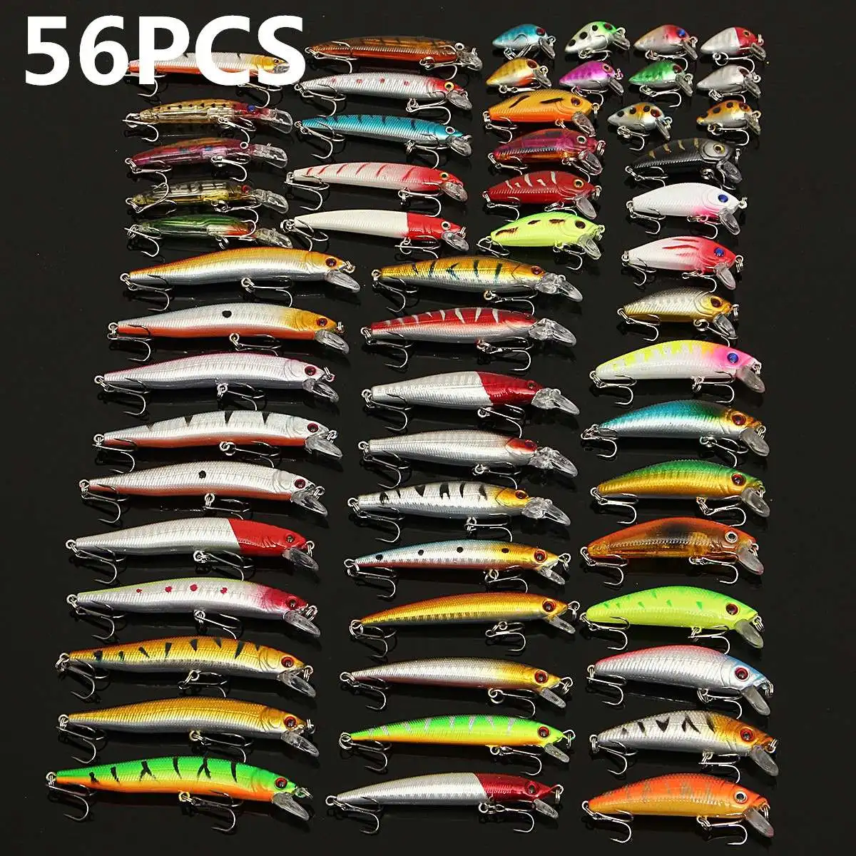 56pcs/pack Mixed Fishing Lure Bait Set Wobbler Crankbaits Swimbait Minnow Hard Baits Spiners Carp Artificial Fishing Tackle
56pcs/pack Mixed Fishing Lure Bait Set Wobbler Crankbaits Swimbait Minnow Hard Baits Spiners Carp Artificial Fishing Tackle