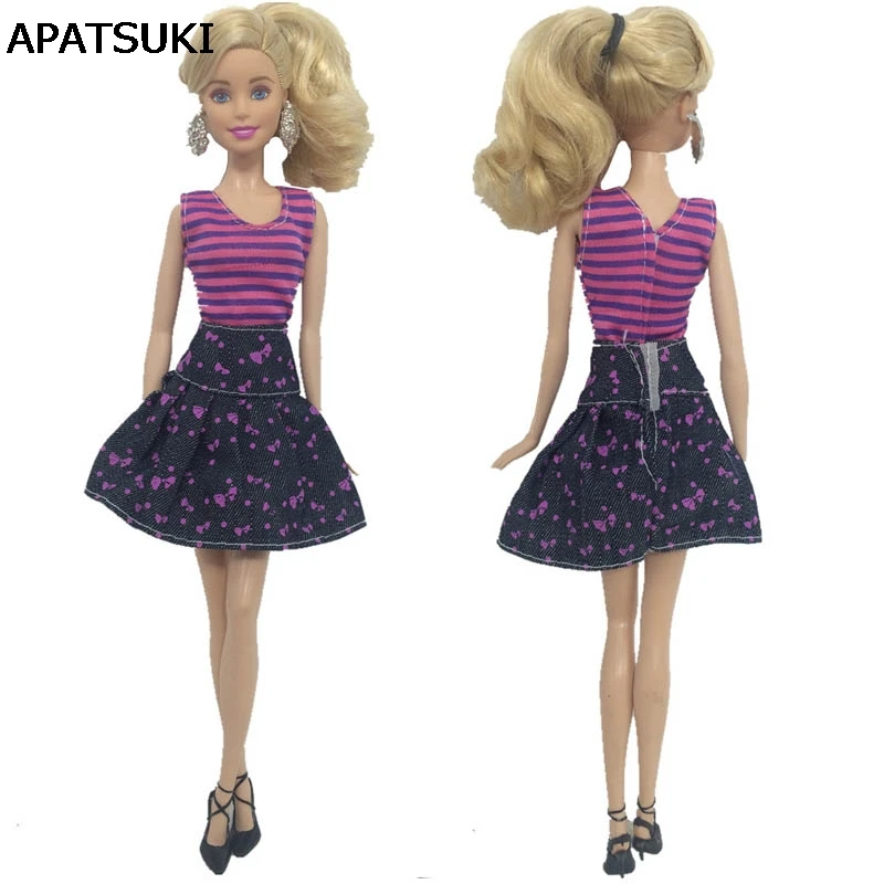 Фото Полосатое модное Кукольное платье для кукол Барби цельное одежда кукольного