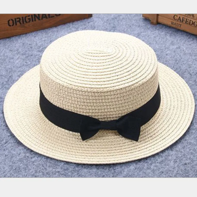 child Girl boy adult male female summer hat British retro bow princess curling straw dome flat roof beach sunscreen 2mz53 | Детская