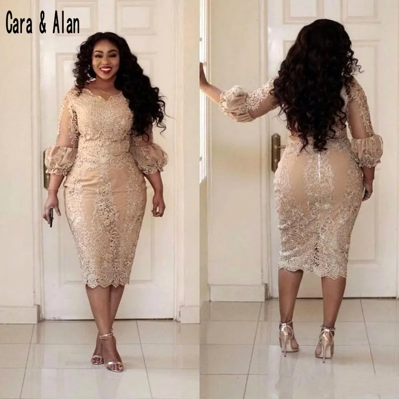 New Designer Champagne Mother of the Bride Dresses Lace Applique 3/4 Sleeves Tea Length Plus Size Evening Dress Party Wear
New Designer Champagne Mother of the Bride Dresses Lace Applique 3/4 Sleeves Tea Length Plus Size Evening Dress Party Wear