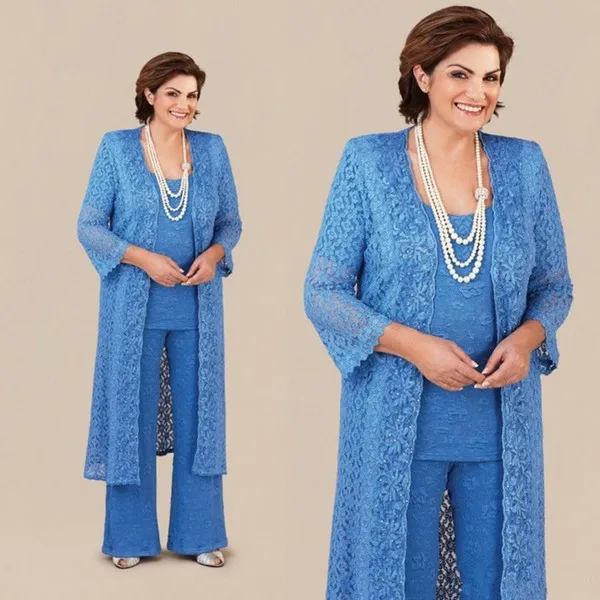 

Винтажные синие платья для матери невесты на свадьбу 2021 с длинным жакетом кружевные брюки костюм kurti vestido de madrinha farsali Robe