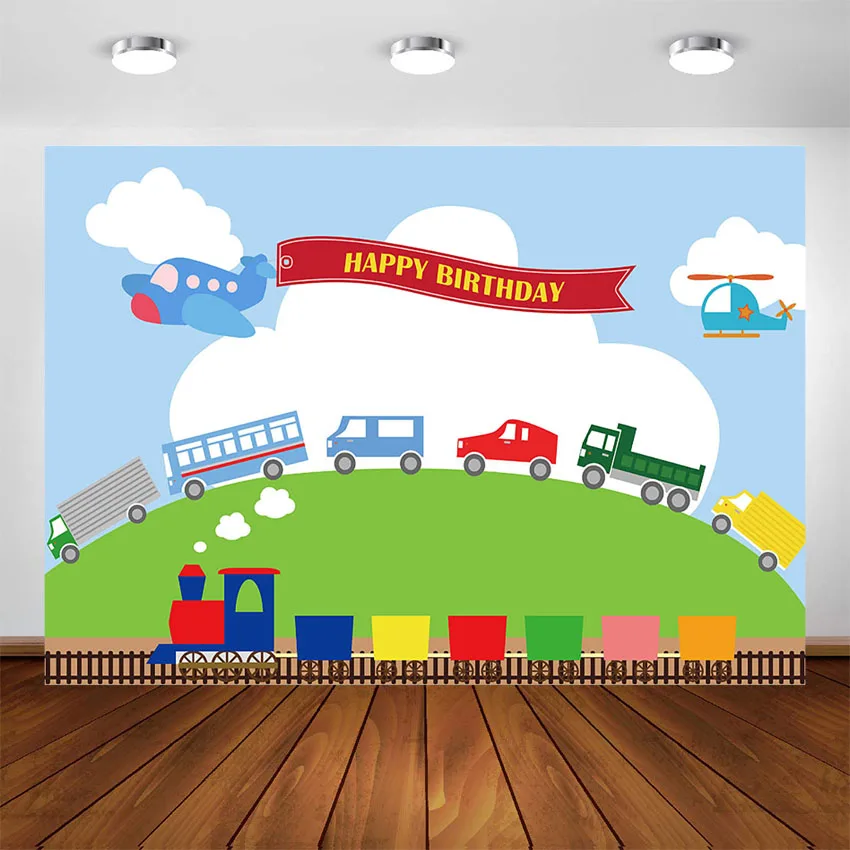 Transportation Backdrop Bus Car Airplane Ship Birthday Photography Backgrounds Party Banner Customized Photographic for Photo B |