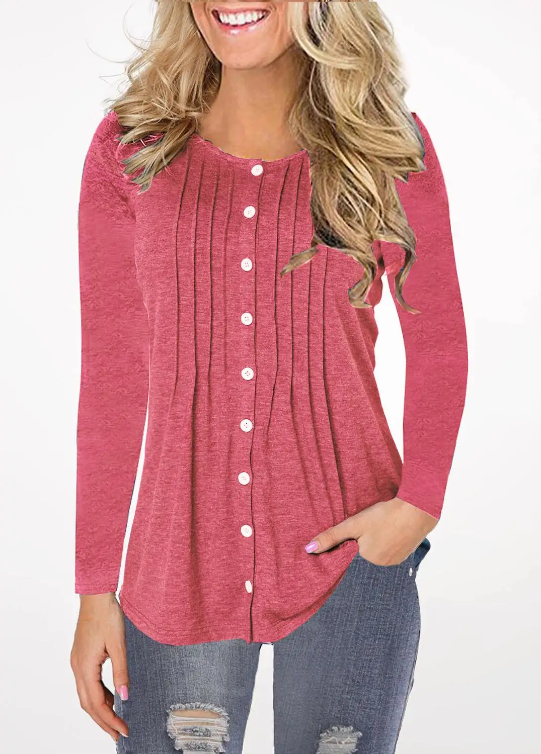 2019 New Women Autumn Casual Loose O-Neck Long Sleeve T-Shirt Fashion Gradient Fold With Button Splice Solid Lady Cotton Tops
2019 New Women Autumn Casual Loose O-Neck Long Sleeve T-Shirt Fashion Gradient Fold With Button Splice Solid Lady Cotton Tops
