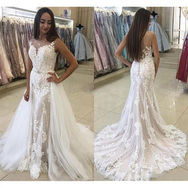 Romantic Fashion Mermaid Wedding Dresses Detachable Train 2021 robe de mariee Applique Lace Wedding Gowns Sheer Illusion Dress
Romantic Fashion Mermaid Wedding Dresses Detachable Train 2021 robe de mariee Applique Lace Wedding Gowns Sheer Illusion Dress