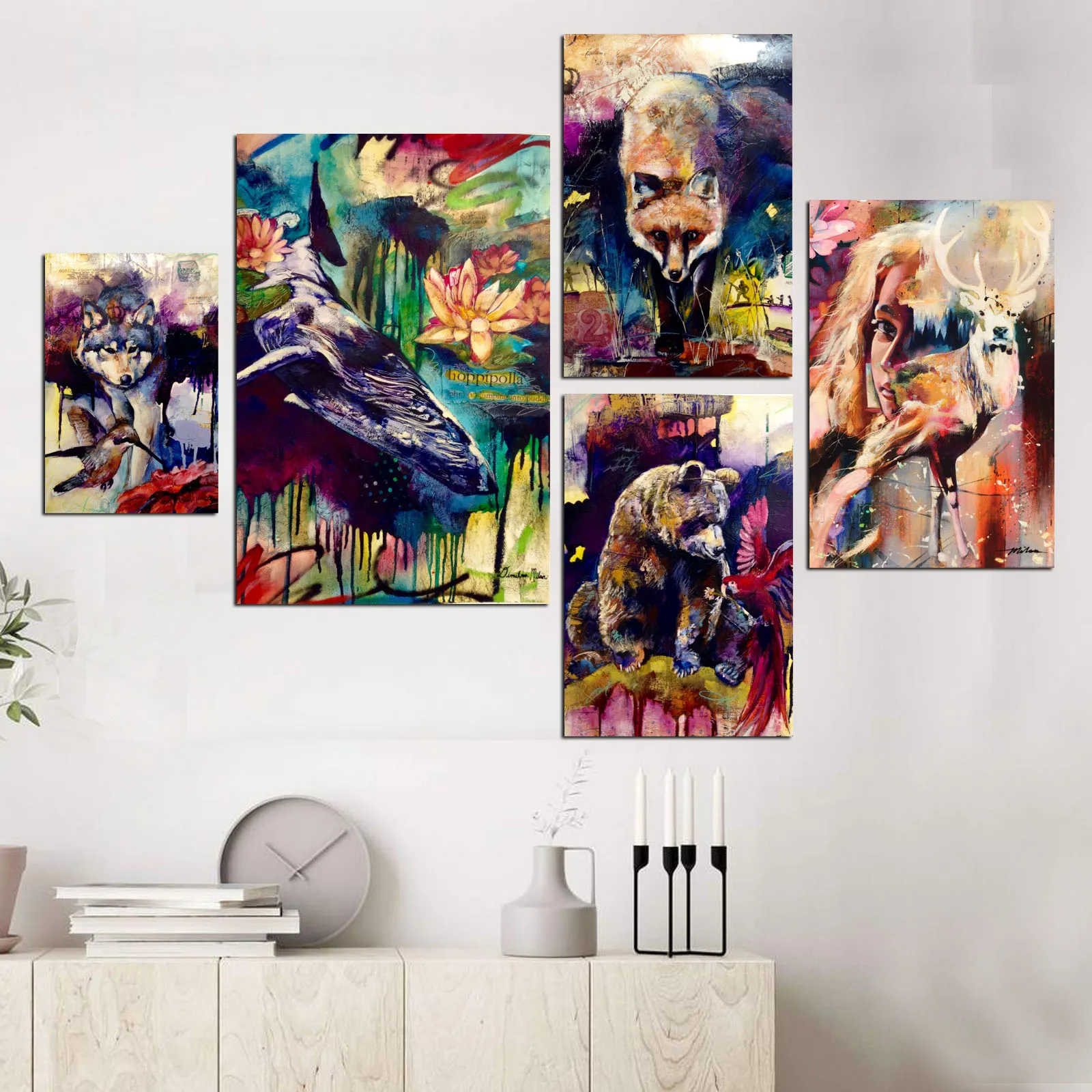 Abstract Animal Bear Wolf Deer Scroll Canvas Painting Pop Art Prints and Posters Frame Wall Pictures Home Decor for Living Room
Abstract Animal Bear Wolf Deer Scroll Canvas Painting Pop Art Prints and Posters Frame Wall Pictures Home Decor for Living Room