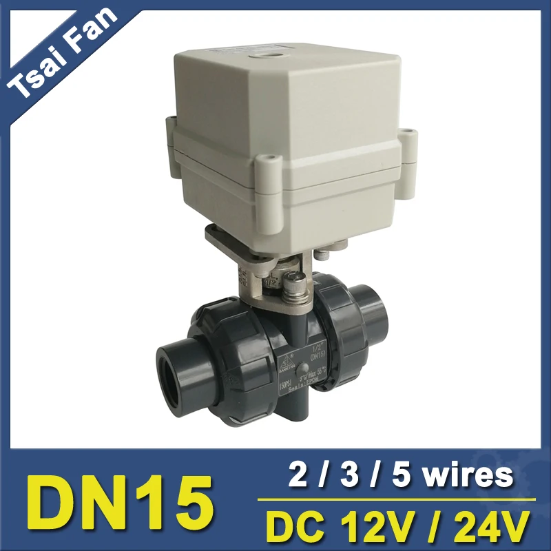

2 Way PVC DN15 Motorized Ball Valve BSP/NPT 1/2'' DC12V 2/3/5 Wires 10NM Electric Ball Valve On/Off 15 Sec Metal Gear CE