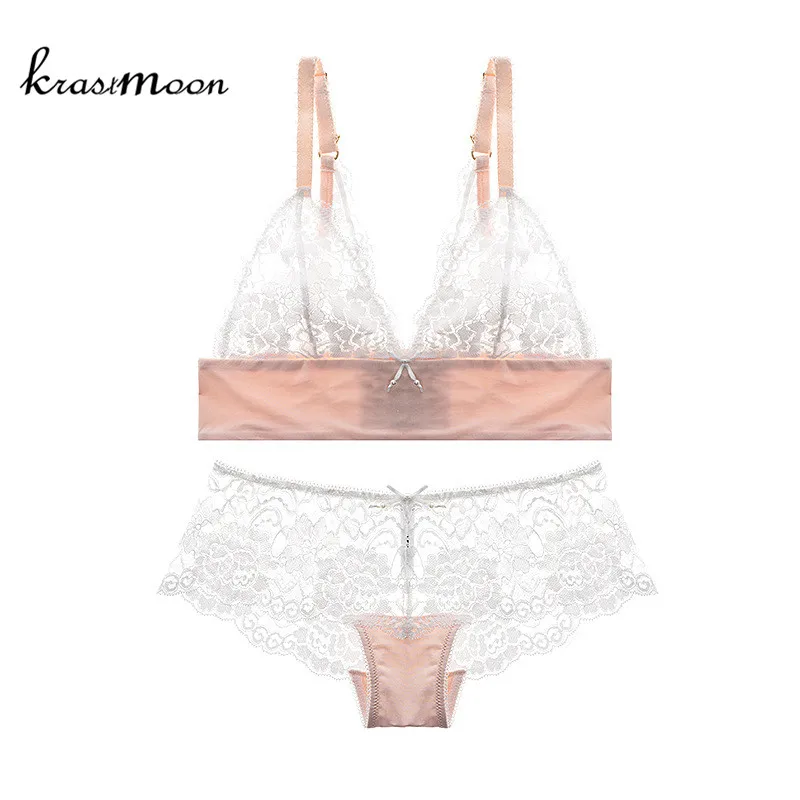 2018 новый прозрачный полный Кружево Bralette Провода комфорт бюстгальтер и Трусики