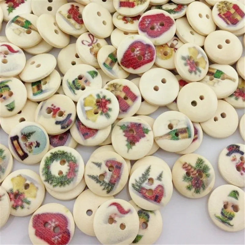 

100pcs Merry Christmas Pattern Wooden Buttons Fit Sewing and Scrapbook 15.0mm WB13