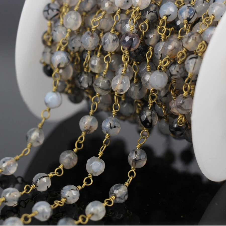 DIY 5Meter Natural Grey Agate Faceted Round Bead Chain,Gold Wire Wrapped Rosary Chain Necklace Wholesale Jewelry Findings
DIY 5Meter Natural Grey Agate Faceted Round Bead Chain,Gold Wire Wrapped Rosary Chain Necklace Wholesale Jewelry Findings