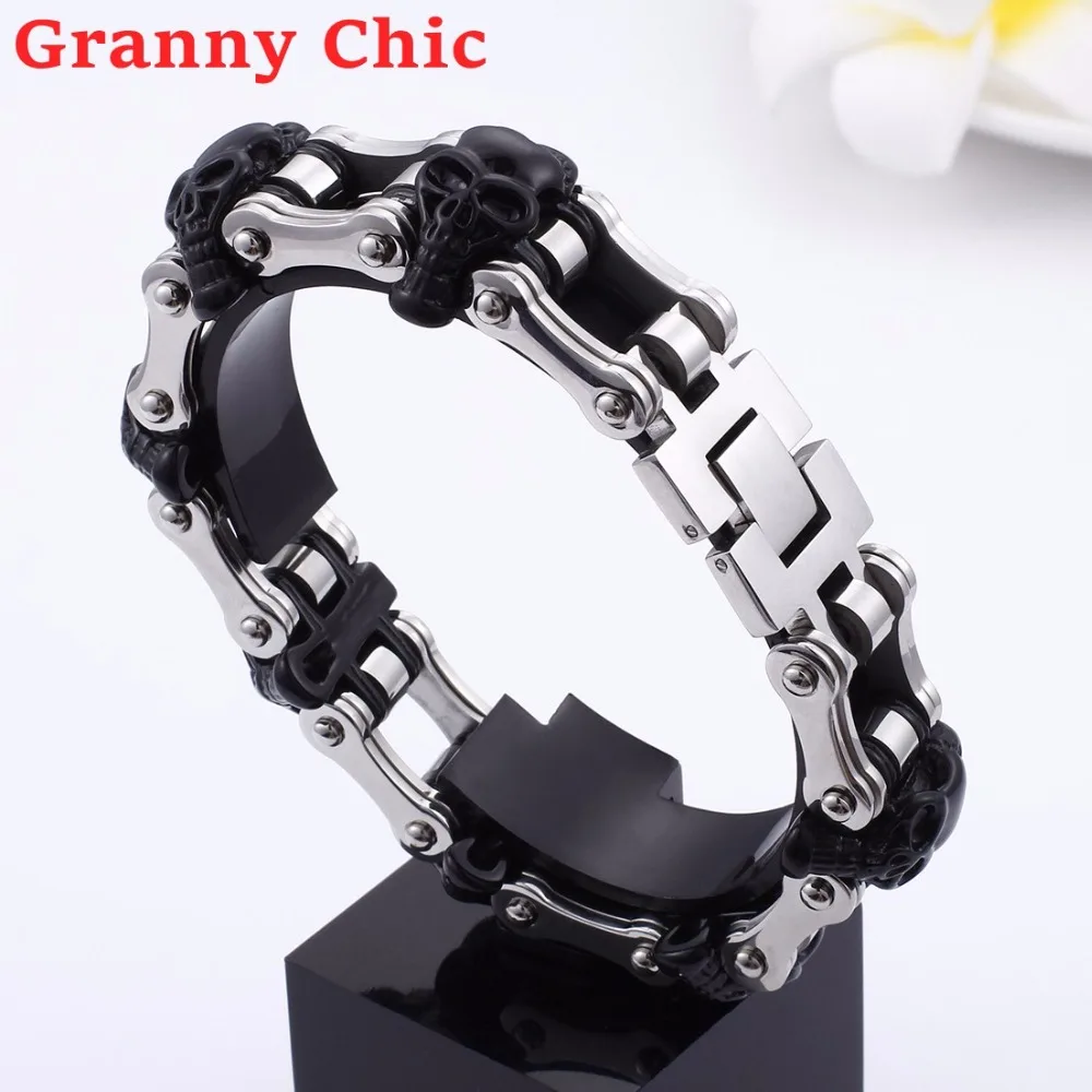 Granny Chic Biker Mens 21/23mm Bracelet 316L Stainless Steel Chain Wristband Punk Skulls Black Motorcycle Link Bangles Xmas Gift
Granny Chic Biker Mens 21/23mm Bracelet 316L Stainless Steel Chain Wristband Punk Skulls Black Motorcycle Link Bangles Xmas Gift
