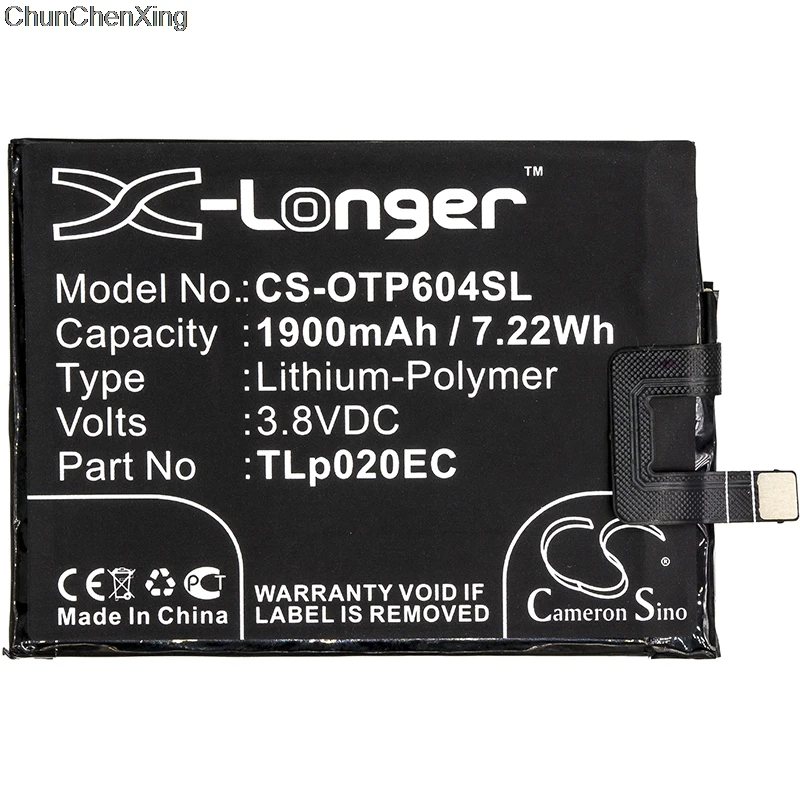 Cameron Sino 1900mAh Battery TLp020EC for Alcatel One Touch Pop Up, One Touch Pop Up LTE Dual SIM, OT-6044, OT-6044D
Cameron Sino 1900mAh Battery TLp020EC for Alcatel One Touch Pop Up, One Touch Pop Up LTE Dual SIM, OT-6044, OT-6044D