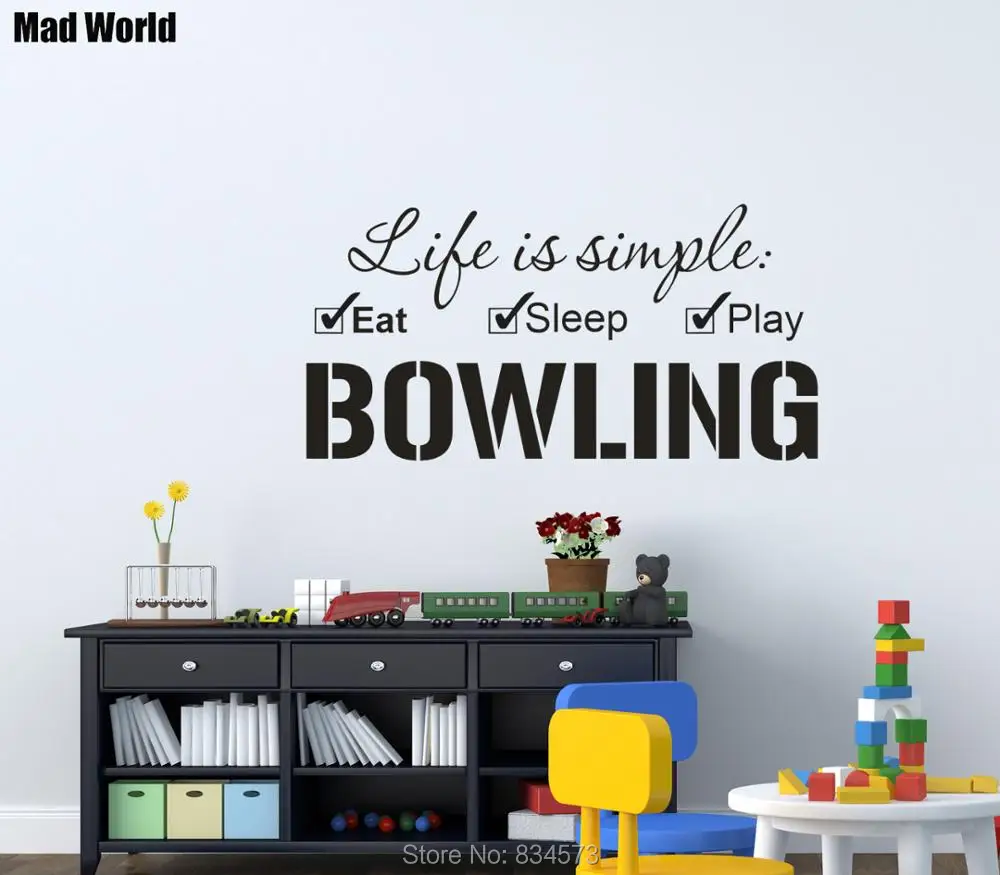 Mad World-Life is simple Eat Sleep Play Bowling Wall Art Stickers Wall Decals Home DIY Decoration Removable Decor Wall Stickers
Mad World-Life is simple Eat Sleep Play Bowling Wall Art Stickers Wall Decals Home DIY Decoration Removable Decor Wall Stickers