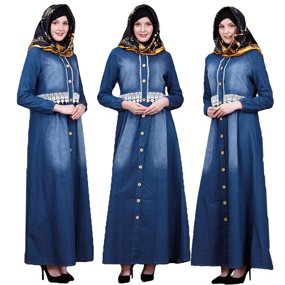 Muslim Women Denim Open Abaya Embroidery Maxi Dress Robe Jilbab Long Sleeve Kaftan Islam Gown Lace Single-breasted Casual Dress
Muslim Women Denim Open Abaya Embroidery Maxi Dress Robe Jilbab Long Sleeve Kaftan Islam Gown Lace Single-breasted Casual Dress