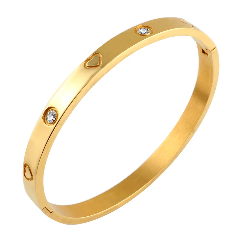 Trendy Rose Gold Plating 316L Stainless Steel Bangles Bracelets for Women Man CZ Inlaid Heart Shape Wedding Party Jewellery
Trendy Rose Gold Plating 316L Stainless Steel Bangles Bracelets for Women Man CZ Inlaid Heart Shape Wedding Party Jewellery