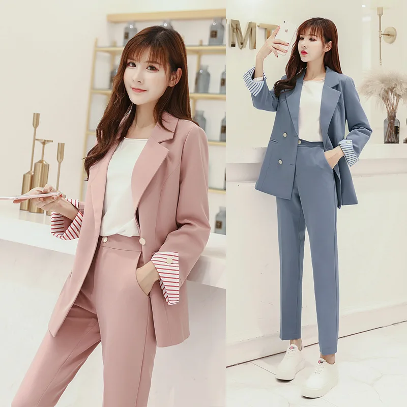 Striped Sleeve Double Breasted Women Pant Suits Notched Blazer & High Waist Pencil Pant Solid OL Style Female 2 Pieces Set 2018
Striped Sleeve Double Breasted Women Pant Suits Notched Blazer & High Waist Pencil Pant Solid OL Style Female 2 Pieces Set 2018