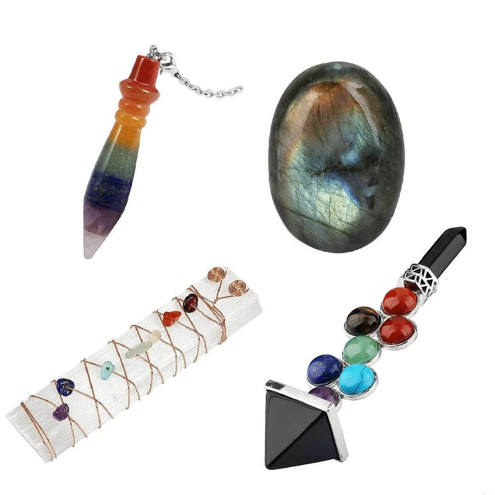 Healing Reiki Crystal Kit,Copper Wire Wraped Raw Selenite Stick,Labradorite Stone,7 Chakra Pendulum,Pyramid Wand Point Set
Healing Reiki Crystal Kit,Copper Wire Wraped Raw Selenite Stick,Labradorite Stone,7 Chakra Pendulum,Pyramid Wand Point Set