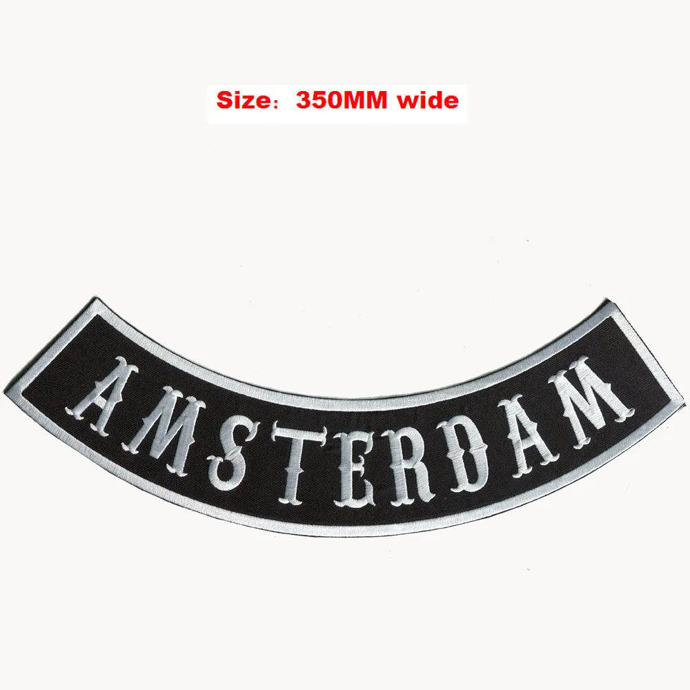 AMSTERDAM rocker jacket for full back embroidery patch 350MM wide /patch biker/fabric appliques patches
AMSTERDAM rocker jacket for full back embroidery patch 350MM wide /patch biker/fabric appliques patches