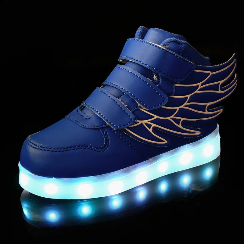 Fashion Wings USB Charged Children Glowing Shoes Girls Led Light Boys Leather Sneakers Skateboard 1199 | Детская одежда и обувь