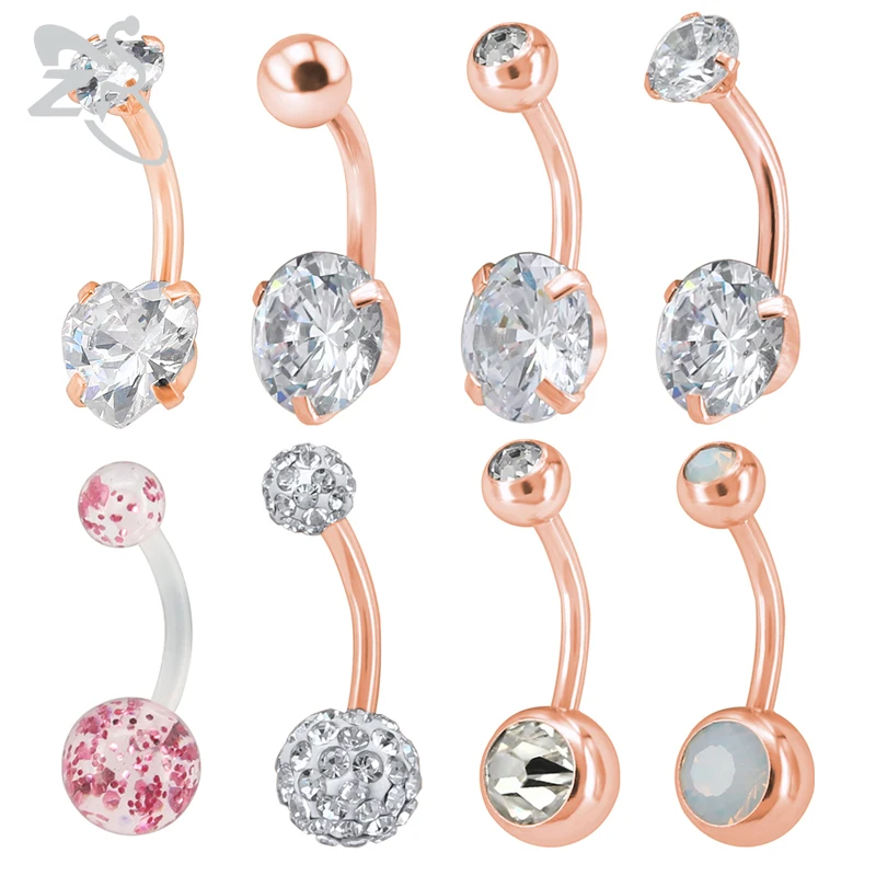 ZS 8 PCS/lot Rose Gold Belly Button Ring with Crystal 316L Stainless Steel Navel Ring for Women/Girl Piercing Body Jewelry 2019
ZS 8 PCS/lot Rose Gold Belly Button Ring with Crystal 316L Stainless Steel Navel Ring for Women/Girl Piercing Body Jewelry 2019