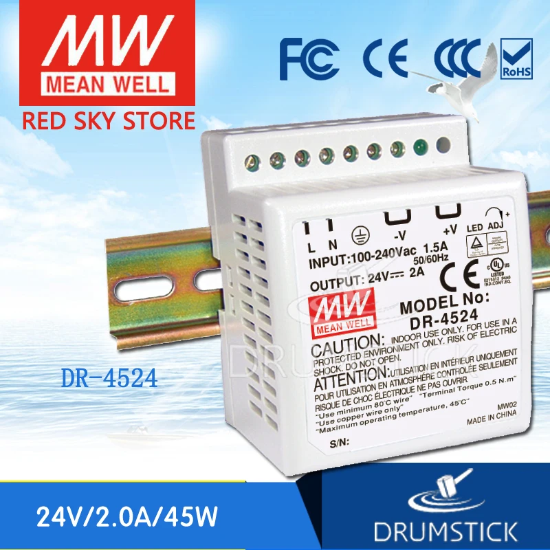 Гармоничный источник питания MEAN WELL DR 4524 24 В 2 а meanwell 45 48 Вт с одним выходом
