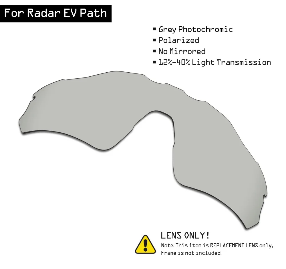 SmartVLT Polarized Sunglasses Replacement Lenses for Oakley Radar EV Path - Grey Photochromic
SmartVLT Polarized Sunglasses Replacement Lenses for Oakley Radar EV Path - Grey Photochromic