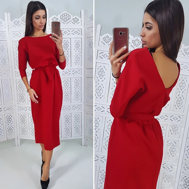 Women Vintage Sashes Straight Backless Dress Ladies Seven Sleeve O Neck Knee Dress 2020 Winter Office Lady Elegant Women Dress
Women Vintage Sashes Straight Backless Dress Ladies Seven Sleeve O Neck Knee Dress 2020 Winter Office Lady Elegant Women Dress