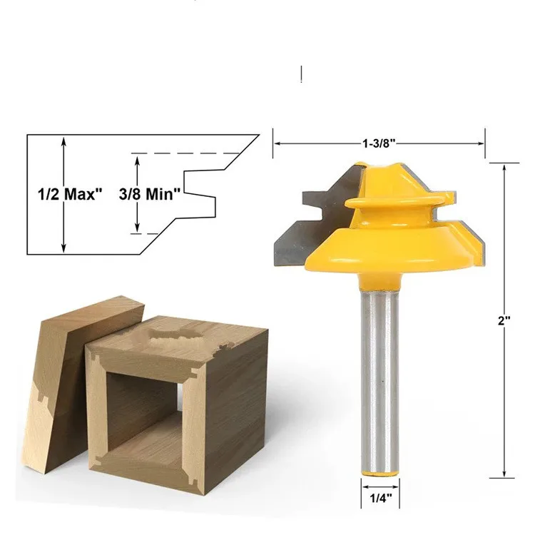 1PC Small Lock Miter Router Bit Anti-kickback 45 Degree 1/2 Inch Stock 1/4 Inch Shank Tenon Cutter
1PC Small Lock Miter Router Bit Anti-kickback 45 Degree 1/2 Inch Stock 1/4 Inch Shank Tenon Cutter