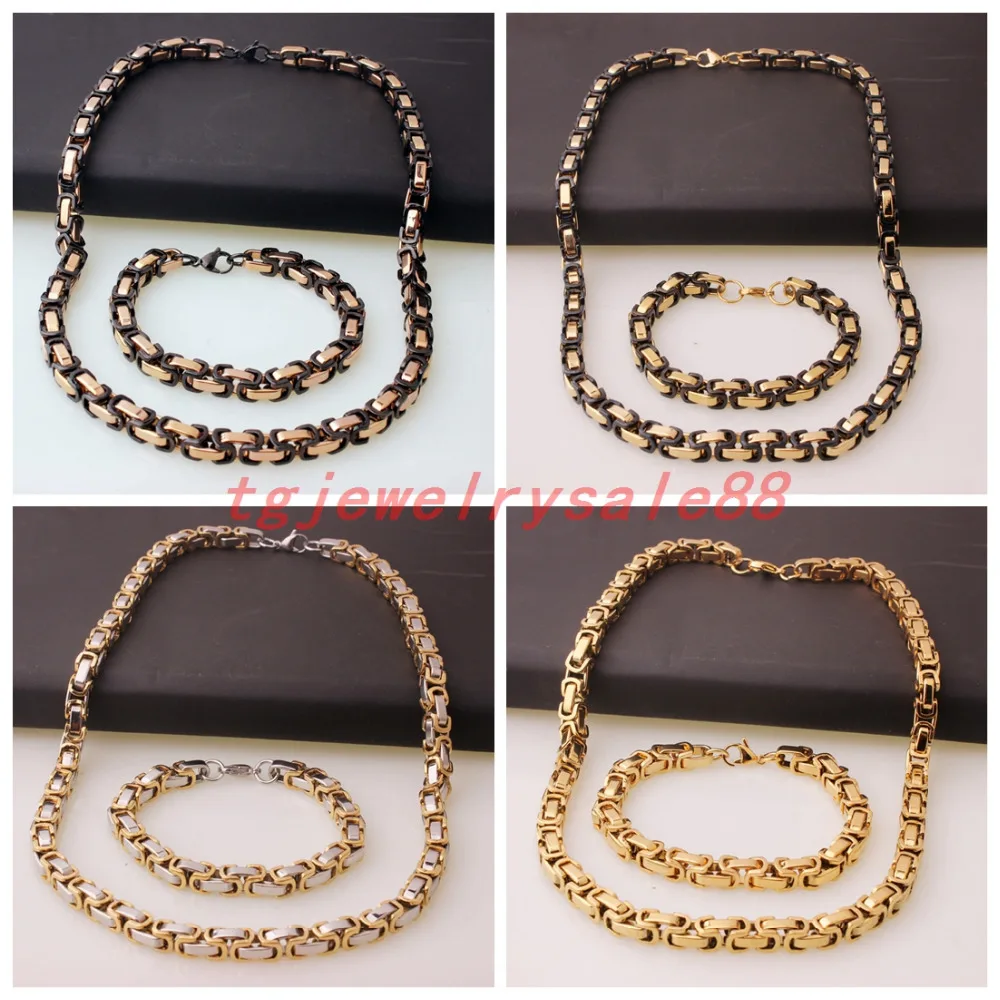 8mm Wide Fashion Silver Color Gold Color Byzantine Chain Mens Stainless Steel Bracelet&Necklace Jewelry Sets 22"/8.66"
8mm Wide Fashion Silver Color Gold Color Byzantine Chain Mens Stainless Steel Bracelet&Necklace Jewelry Sets 22"/8.66"