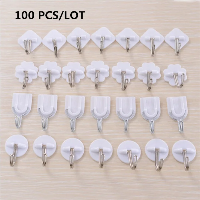 100 Pcs White Small hook Plastic Adhesive Hook Wall Sticky Mount Hanger Rack PS Stainless steel Kitchen Bathroom Hooks 4 types
100 Pcs White Small hook Plastic Adhesive Hook Wall Sticky Mount Hanger Rack PS Stainless steel Kitchen Bathroom Hooks 4 types