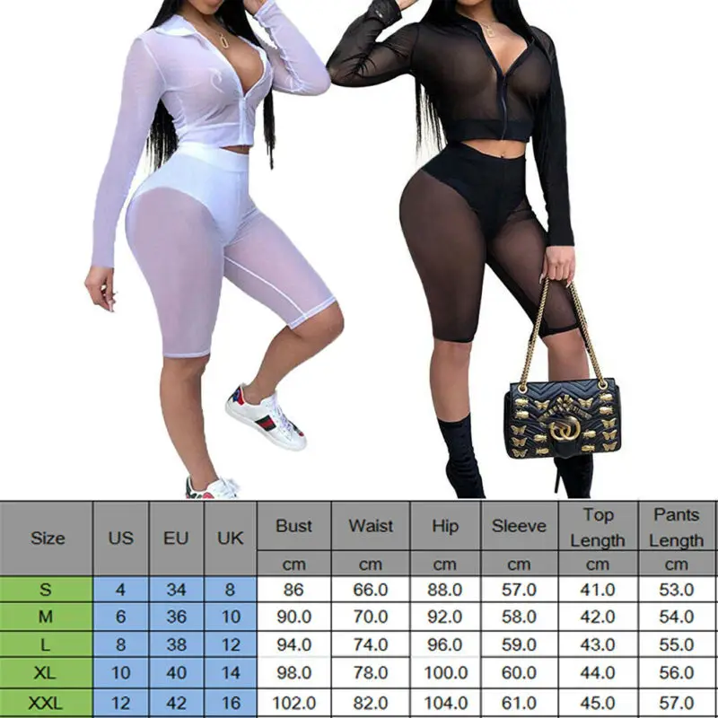 Sexy Women 2pcs set See-through Mesh Cover Up Long Sleeve Zipper Crop Top High Waist Elastic Shorts Transparent Outfit Set
Sexy Women 2pcs set See-through Mesh Cover Up Long Sleeve Zipper Crop Top High Waist Elastic Shorts Transparent Outfit Set