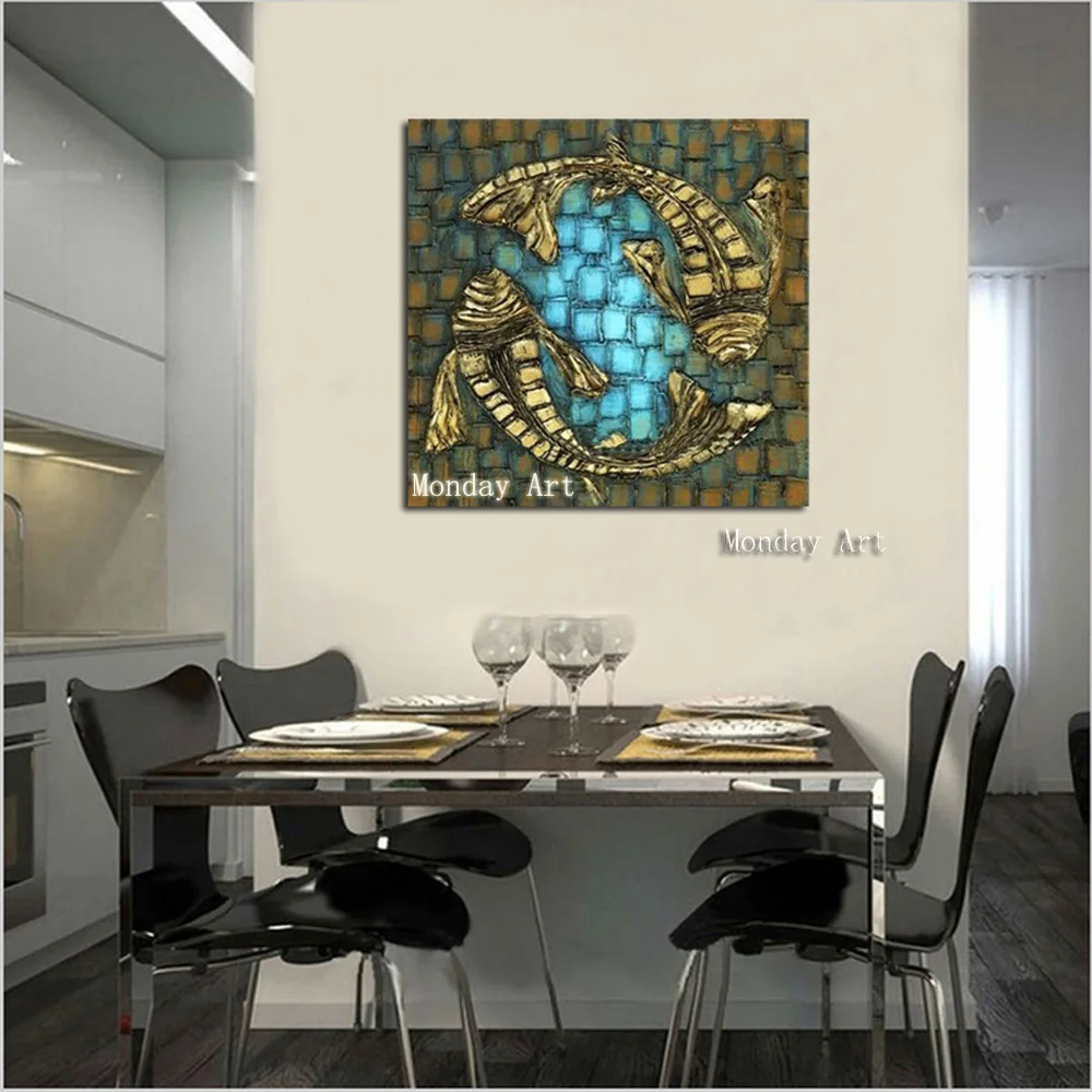 100% hand painted newest style animal oil painting on canvas modern abstract two golden fish retro oil painting for living room
100% hand painted newest style animal oil painting on canvas modern abstract two golden fish retro oil painting for living room
