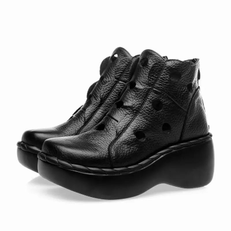 TIMETANG Genuine Leather Women Summer Boots Platform Wedges Round Toes Cut Out Hole Ankle Boots Vintage Woman Shoes
TIMETANG Genuine Leather Women Summer Boots Platform Wedges Round Toes Cut Out Hole Ankle Boots Vintage Woman Shoes